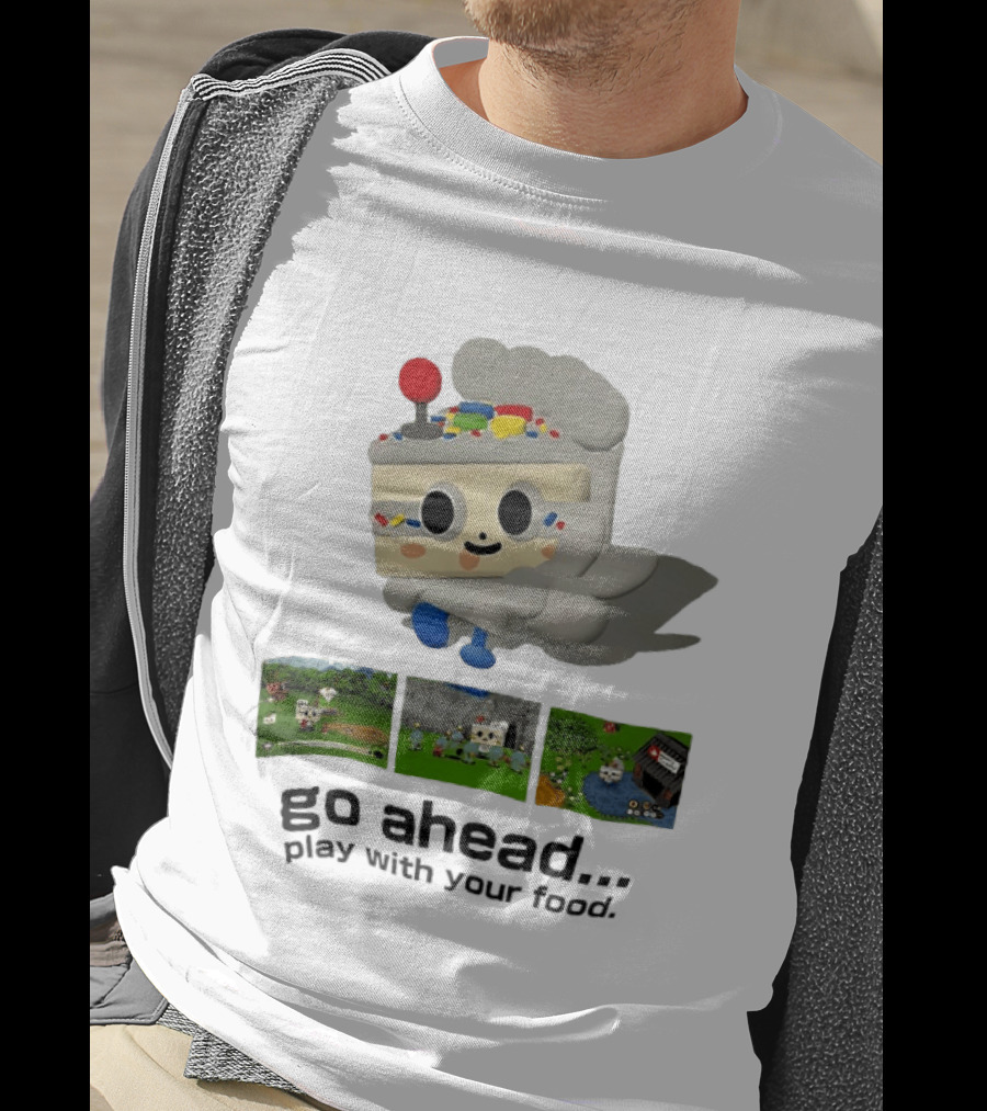 Go Ahead Play With Your Food Fun Cake Character Adventure Scenes T-Shirt