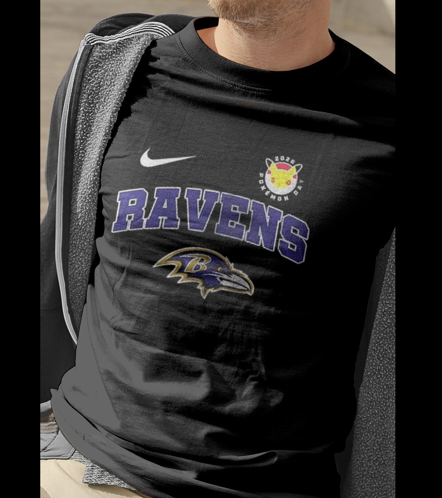 Nike Baltimore Ravens Pikachu 30th Anniversary Collaboration T-Shirt