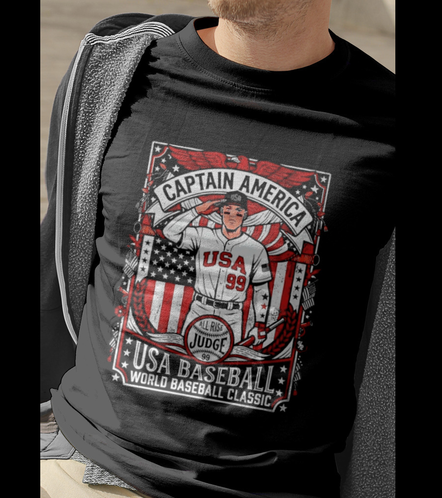 Captain America USA Baseball Judge 99 World Baseball T-Shirt
