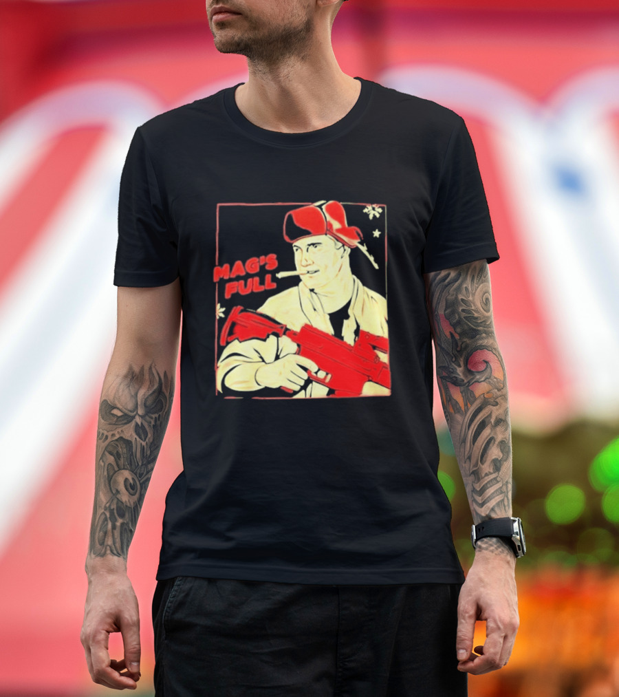 Mag's Full Armed Character With Red Cap And Gun T-Shirt
