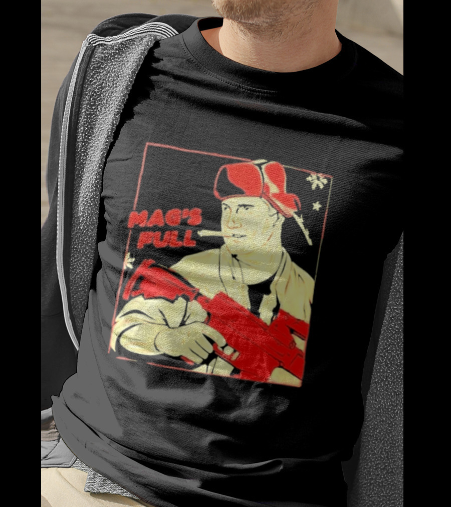 Mag's Full Armed Character With Red Cap And Gun T-Shirt