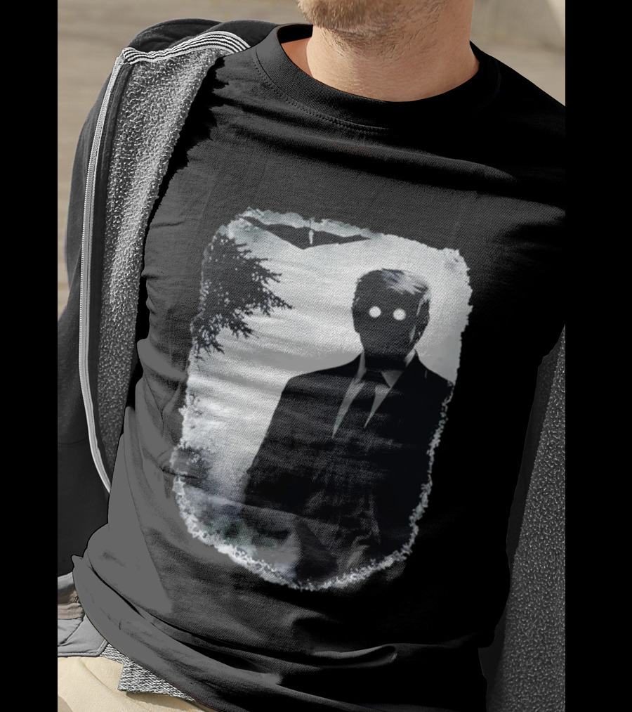 Dark Shadow Figure Mysterious Silhouette Trump Eerie Woods Cloaked Eyes T-Shirt