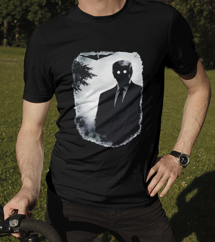 Dark Shadow Figure Mysterious Silhouette Trump Eerie Woods Cloaked Eyes T-Shirt