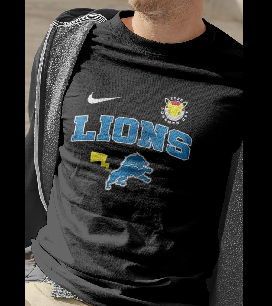 Nike Detroit Lions Pikachu Pokemon Day 2023 Anniversary T-Shirt