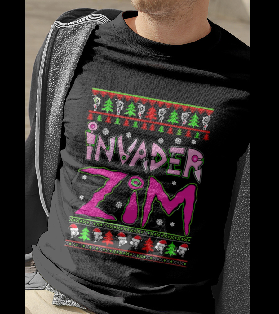 Invader Zim Christmas Sweater Santa Hat Trees T-Shirt