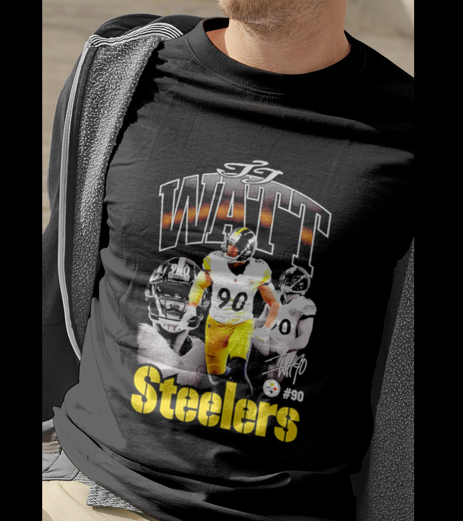 T.J. Watt Steelers #90 Triple Image With Signature T-Shirt