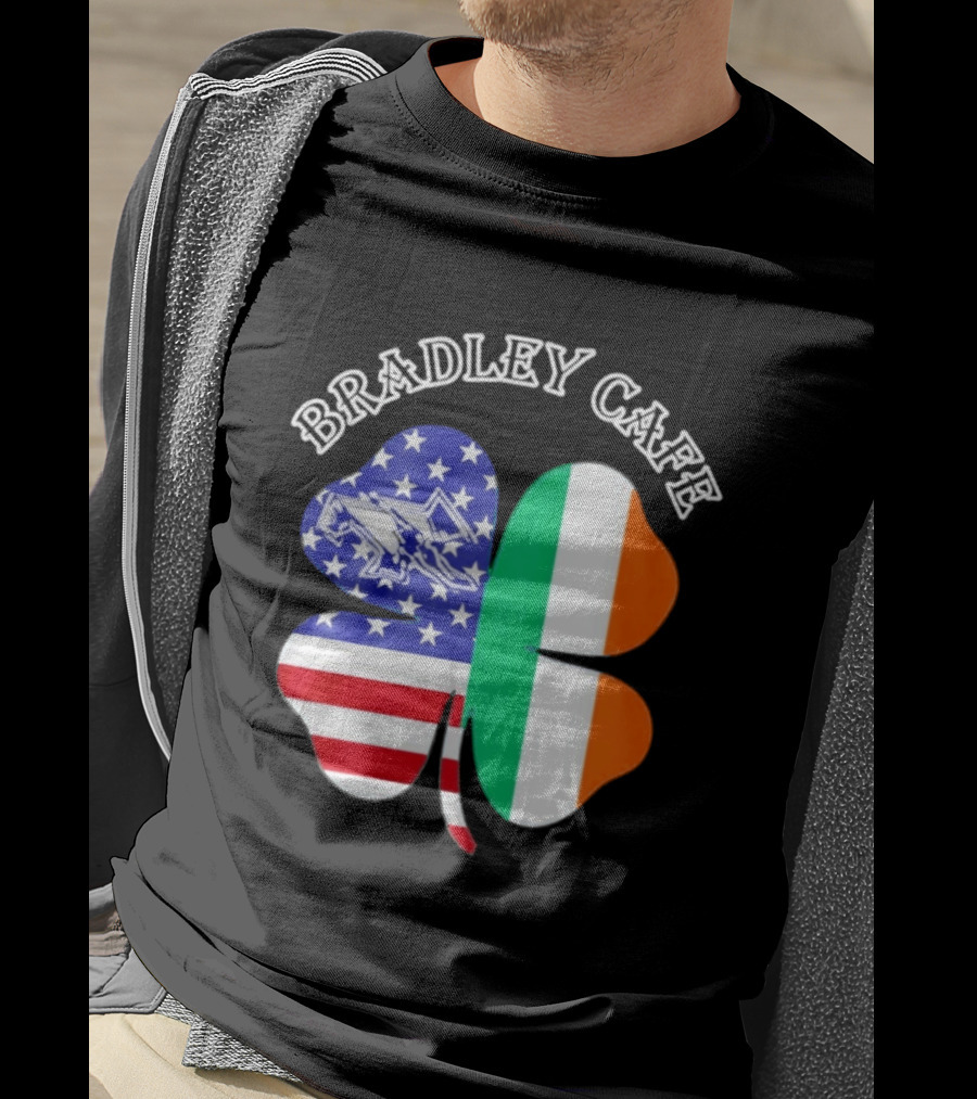Bradley Cafe Providence RI Est 1937 Four Leaf Clover American Irish Flag T-Shirt