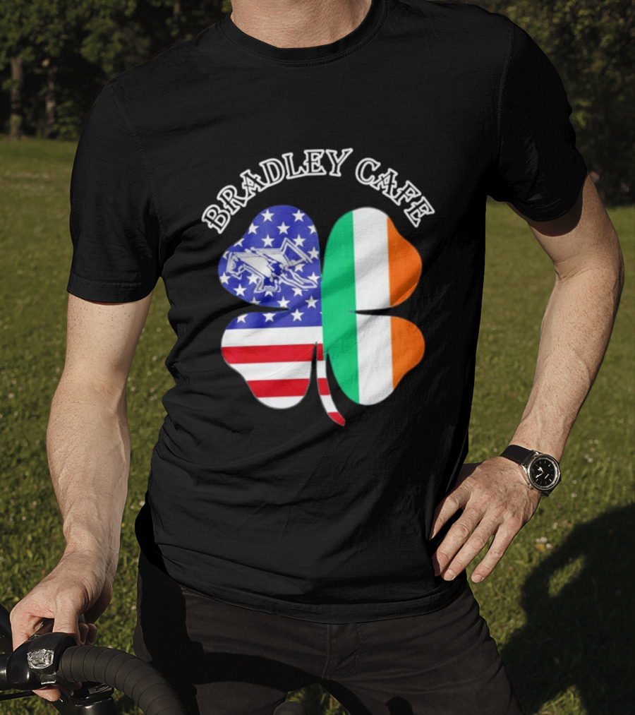 Bradley Cafe Providence RI Est 1937 Four Leaf Clover American Irish Flag T-Shirt