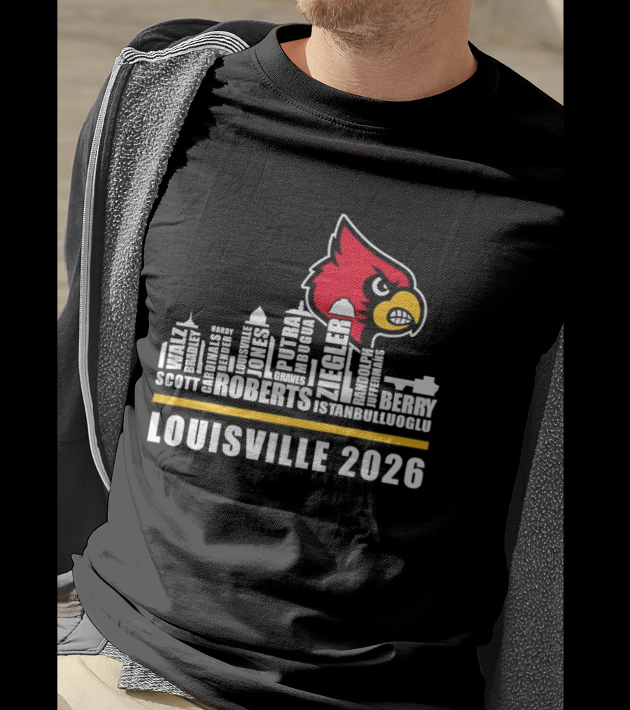 Louisville 2026 Cardinals Skyline Scott Roberts Berry Stephenson T-Shirt
