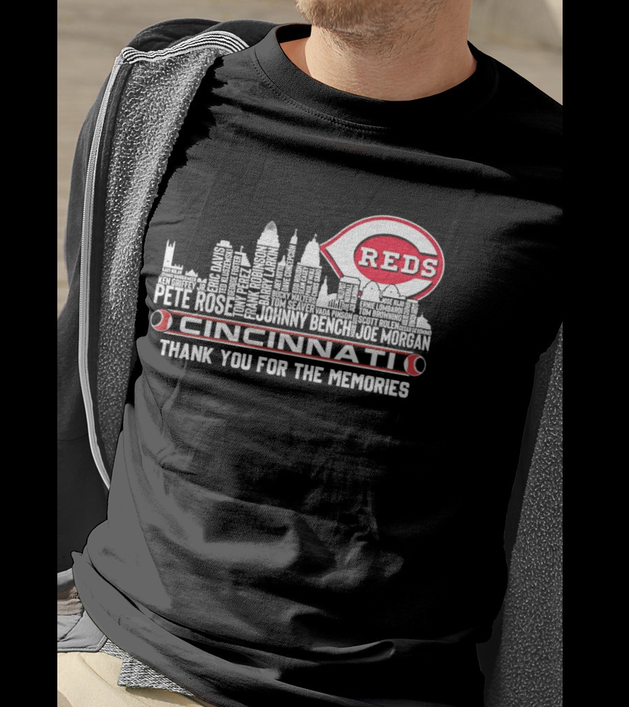 Cincinnati Reds Legends Skyline Thank You For The Memories T-Shirt