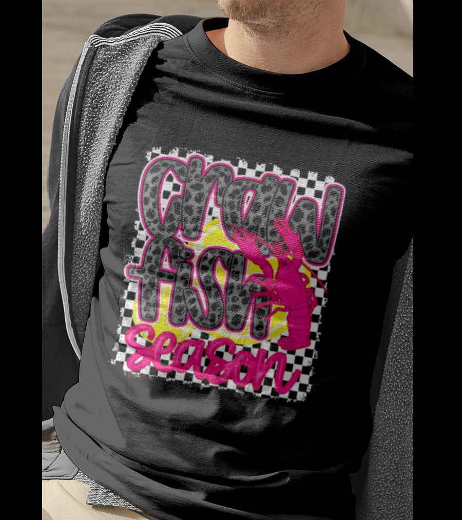 Crawfish Season Pink Lobster Bold Text Fun T-Shirt