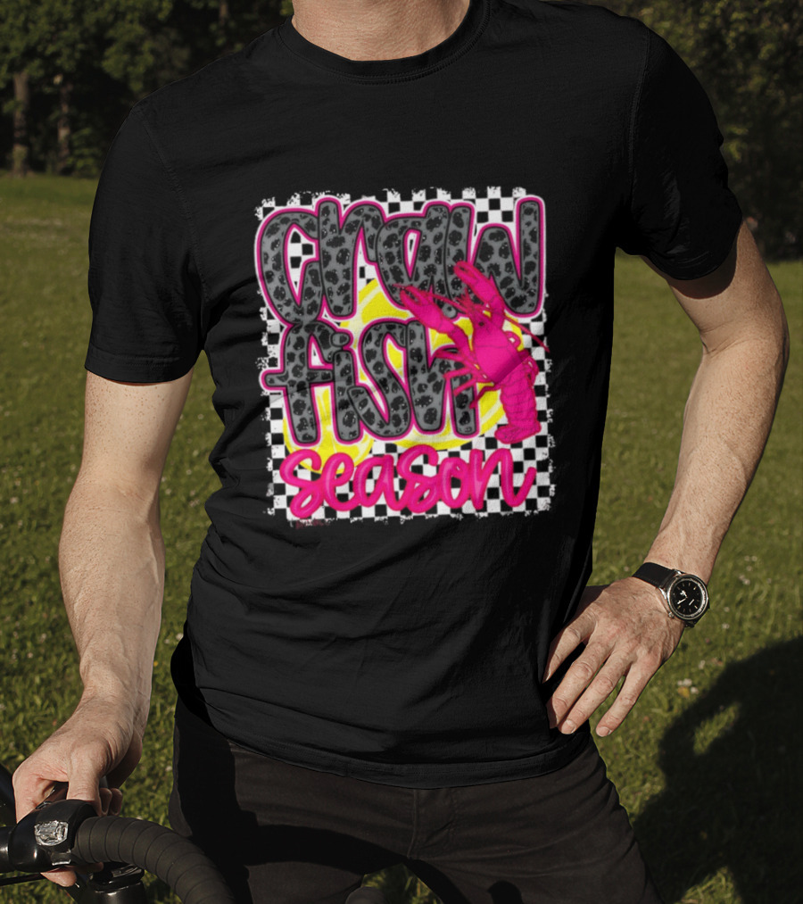 Crawfish Season Pink Lobster Bold Text Fun T-Shirt