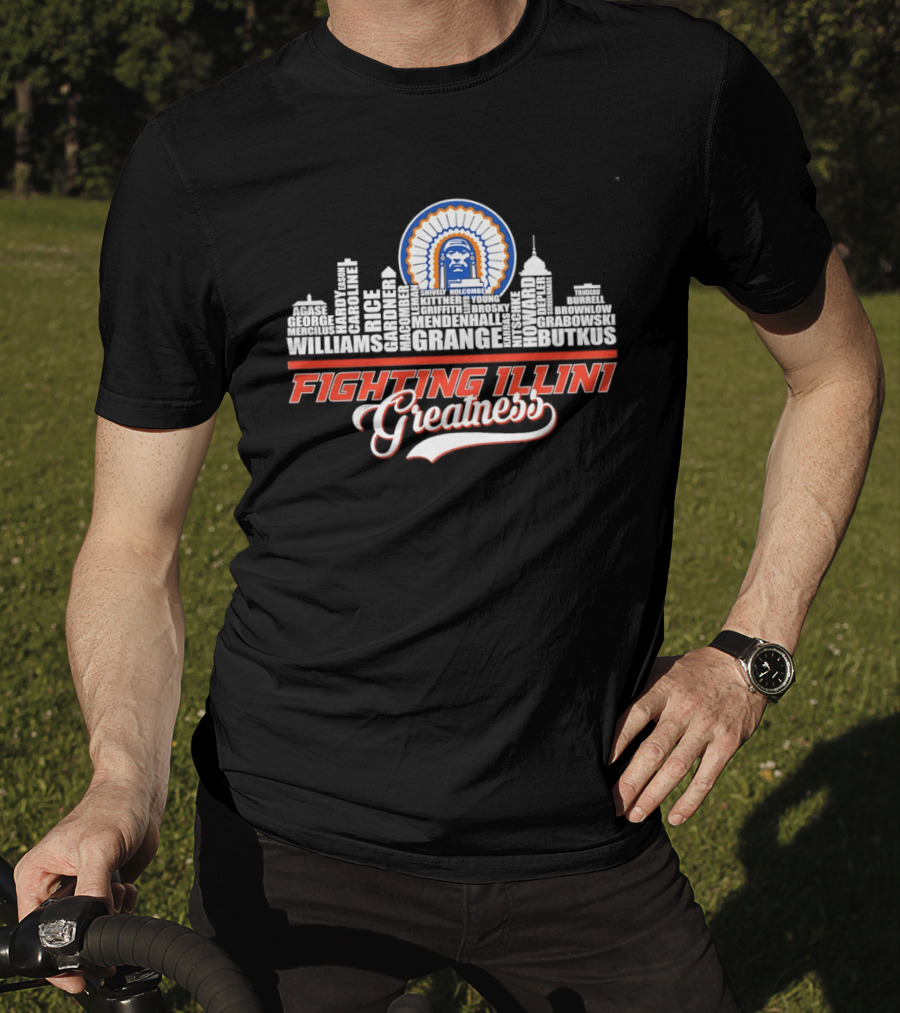 Fighting Illini Greatness Chicago Skyline Williams Brown Head Groce Thompson T-Shirt