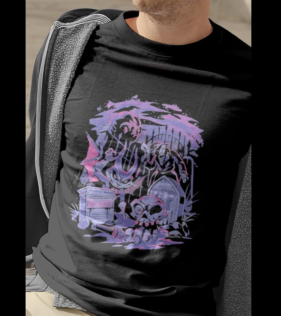 Jersey Devil Moonlit Cemetery Scene RIP Tombstone Ghostly Atmosphere T-Shirt