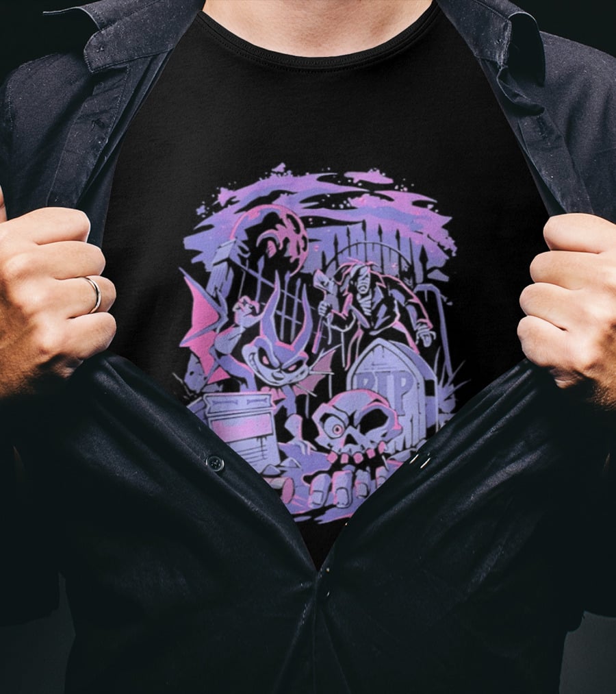 Jersey Devil Moonlit Cemetery Scene RIP Tombstone Ghostly Atmosphere T-Shirt
