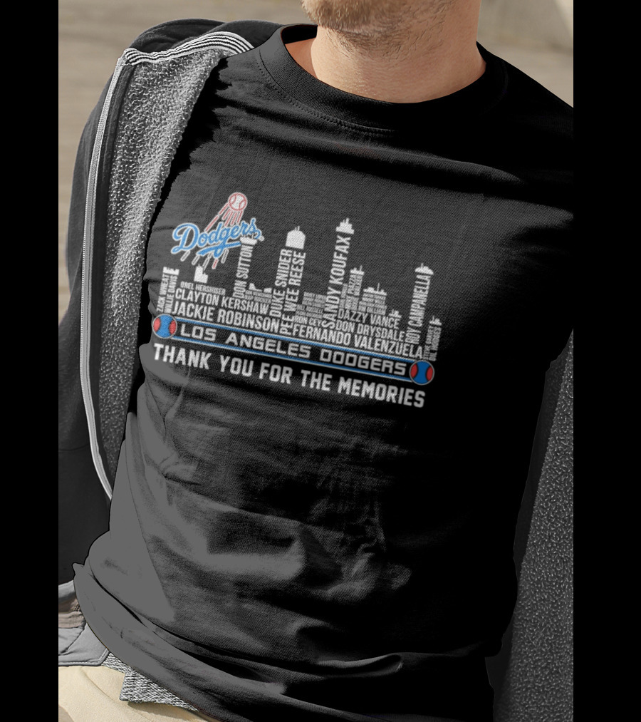 Los Angeles Dodgers Legends Skyline Names Thank You For The Memories T-Shirt