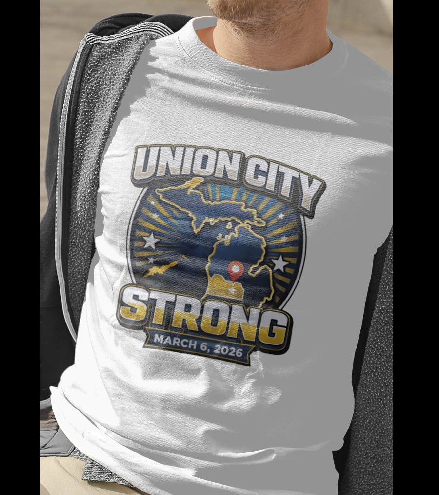 Union City Strong March 6 2026 Michigan Map Stars Location Pin T-Shirt