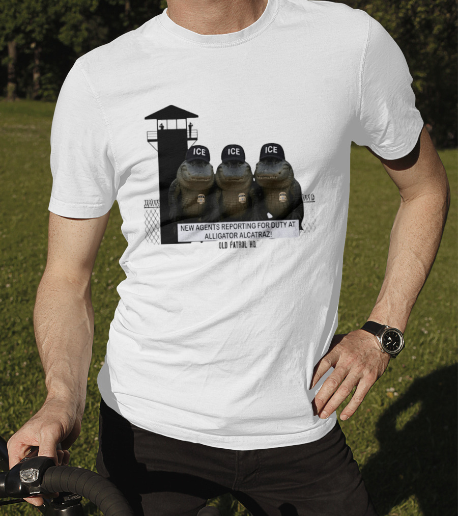 Alligator Alcatraz ICE Agents Guarding Prison Tower Scene T-Shirt