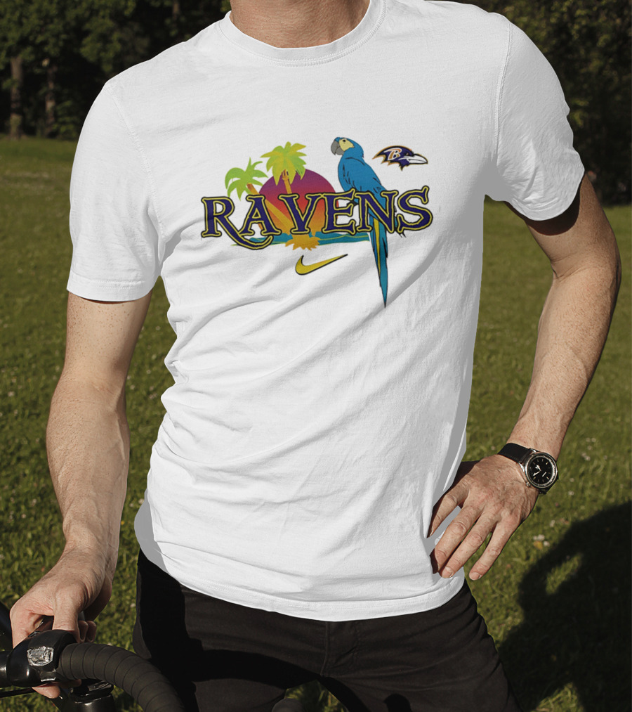 Baltimore Ravens Tropical Parrot Sunset Logo Nike T-Shirt