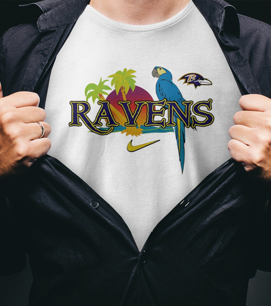 Baltimore Ravens Tropical Parrot Sunset Logo Nike T-Shirt