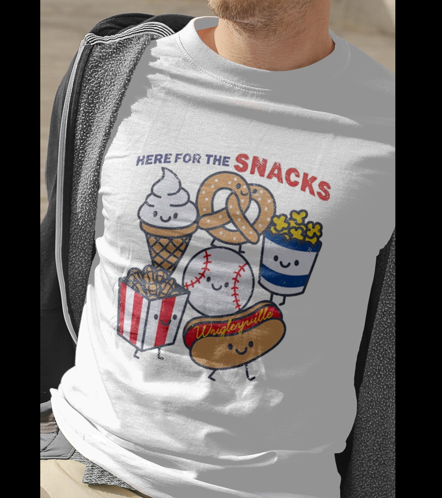 Here For The Snacks Wrigleyville Baseball Ice Cream Popcorn Hotdog Pretzel T-Shirt