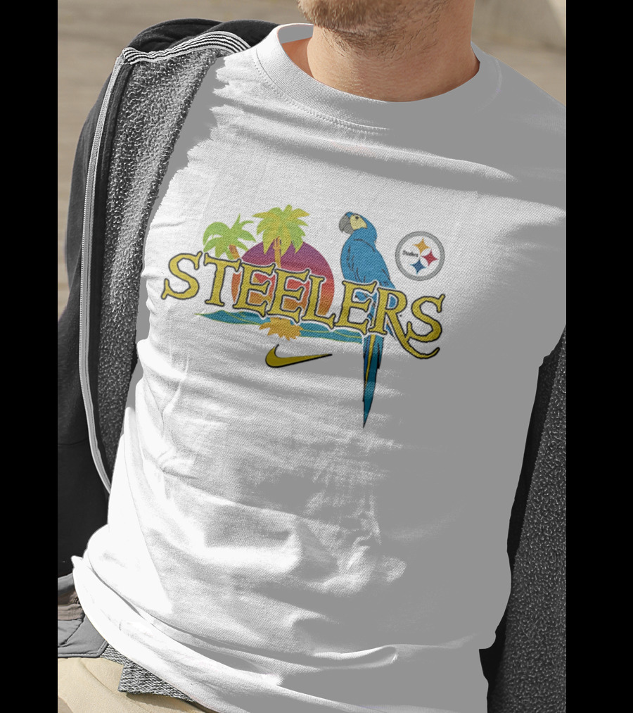 Pittsburgh Steelers Tropical Parrot Palm Trees Sunset It's 5 O' Somewhere T-Shirt