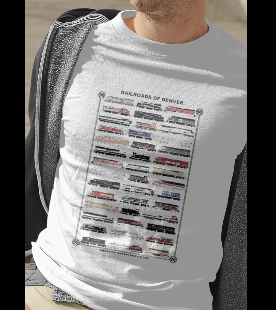 Railroads Of Denver Hand Drawn Trains By Andy Fletcher T-Shirt