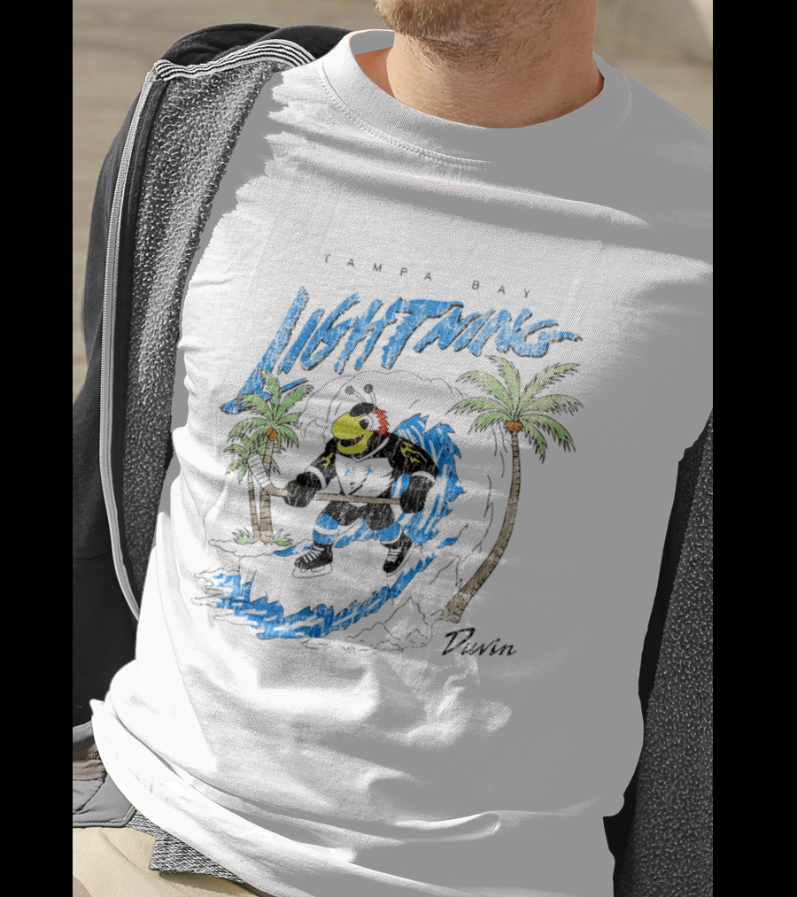 Tampa Bay Lightning Thunderbug Duvin Surfing Hockey Character With Palm Trees T-Shirt