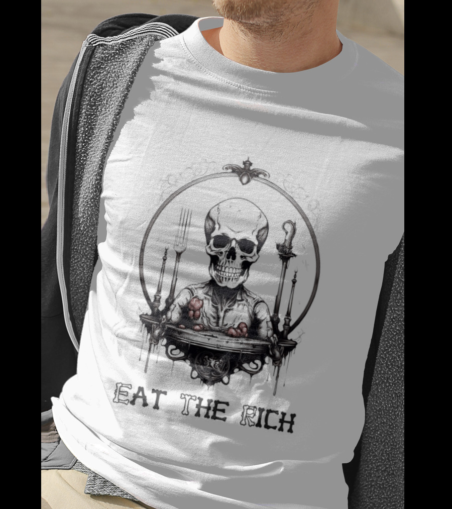 Skeleton Eat The Rich Gothic Skeleton With Cutlery Noir T-Shirt