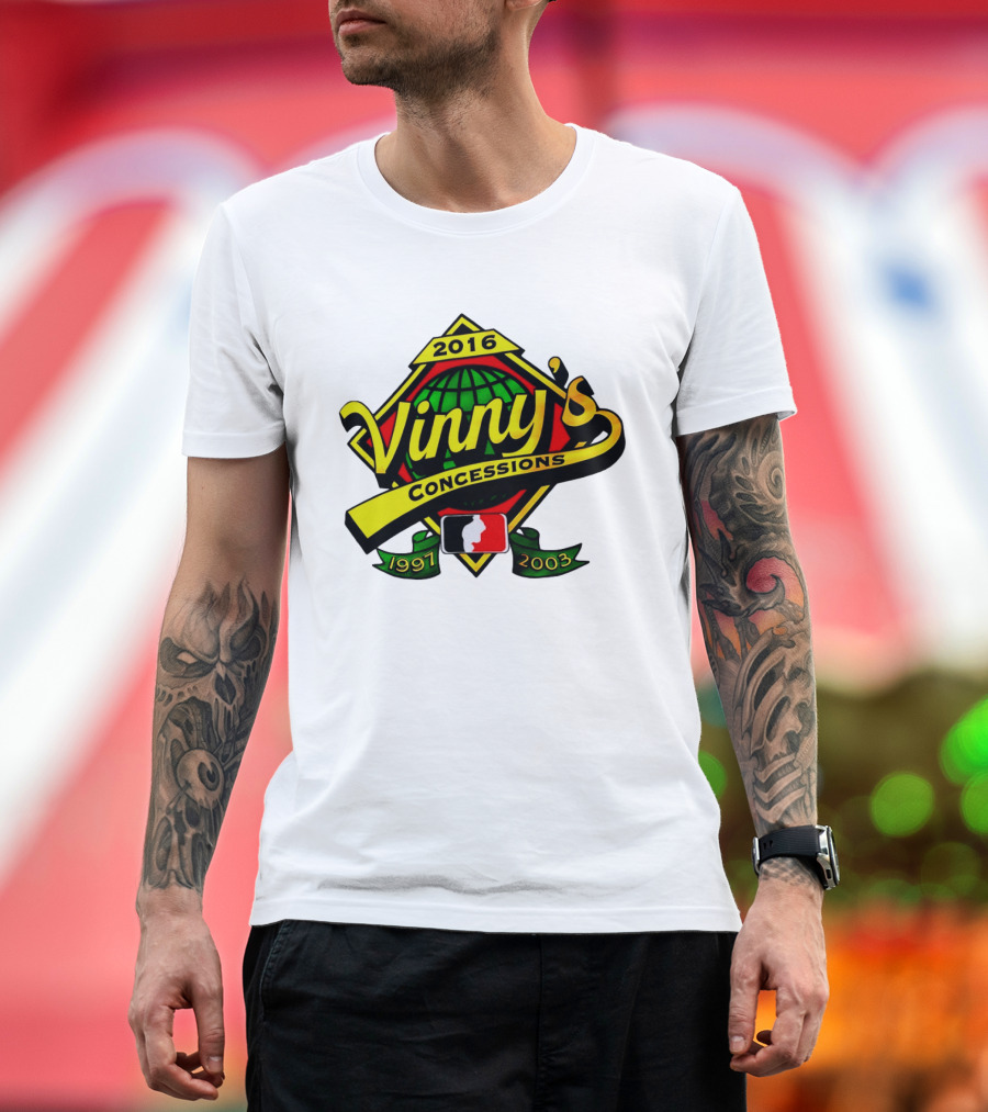 Vinny's Concessions 1997 2003 2016 Globe Ribbon T-Shirt