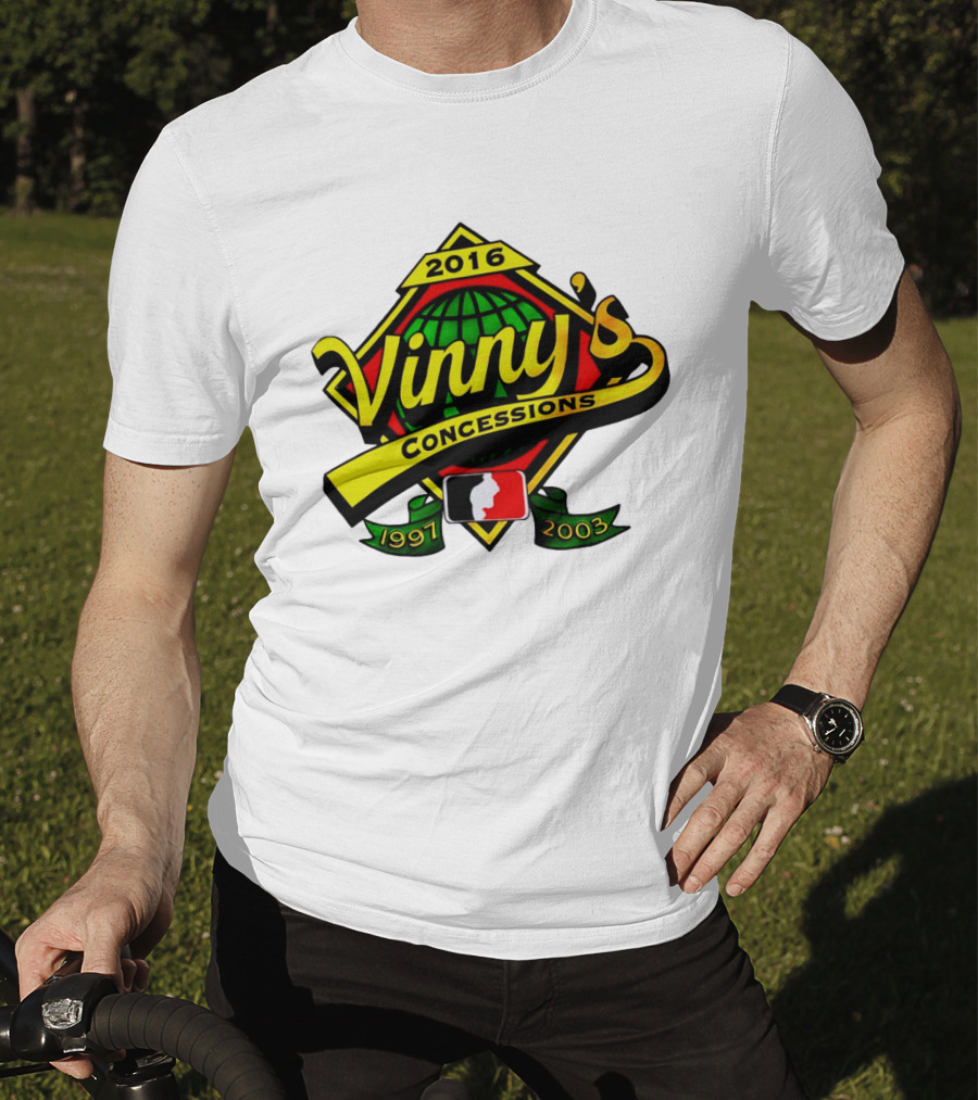 Vinny's Concessions 1997 2003 2016 Globe Ribbon T-Shirt