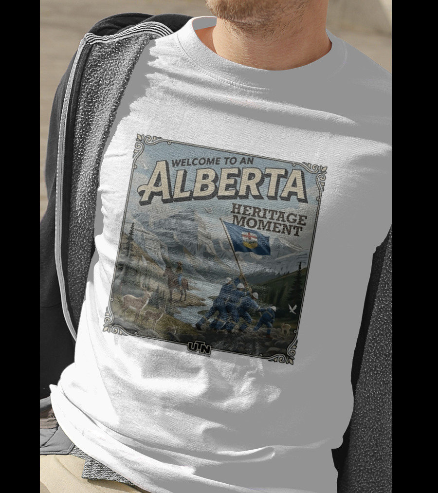 Welcome To An Alberta Heritage Moment Iwo Jima Inspired Rockies Scene T-Shirt