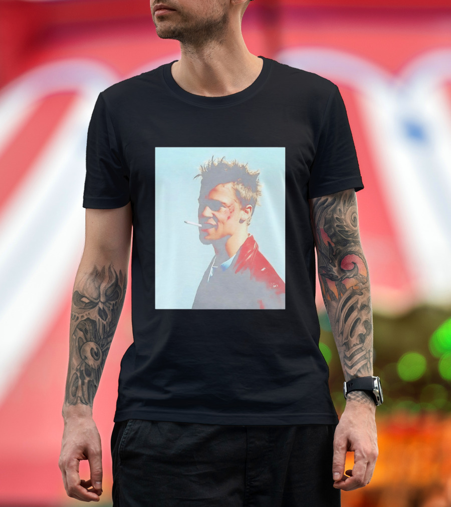 Brad Pitt Fight Club Smoking Tyler Durden Red Jacket Iconic Image T-Shirt