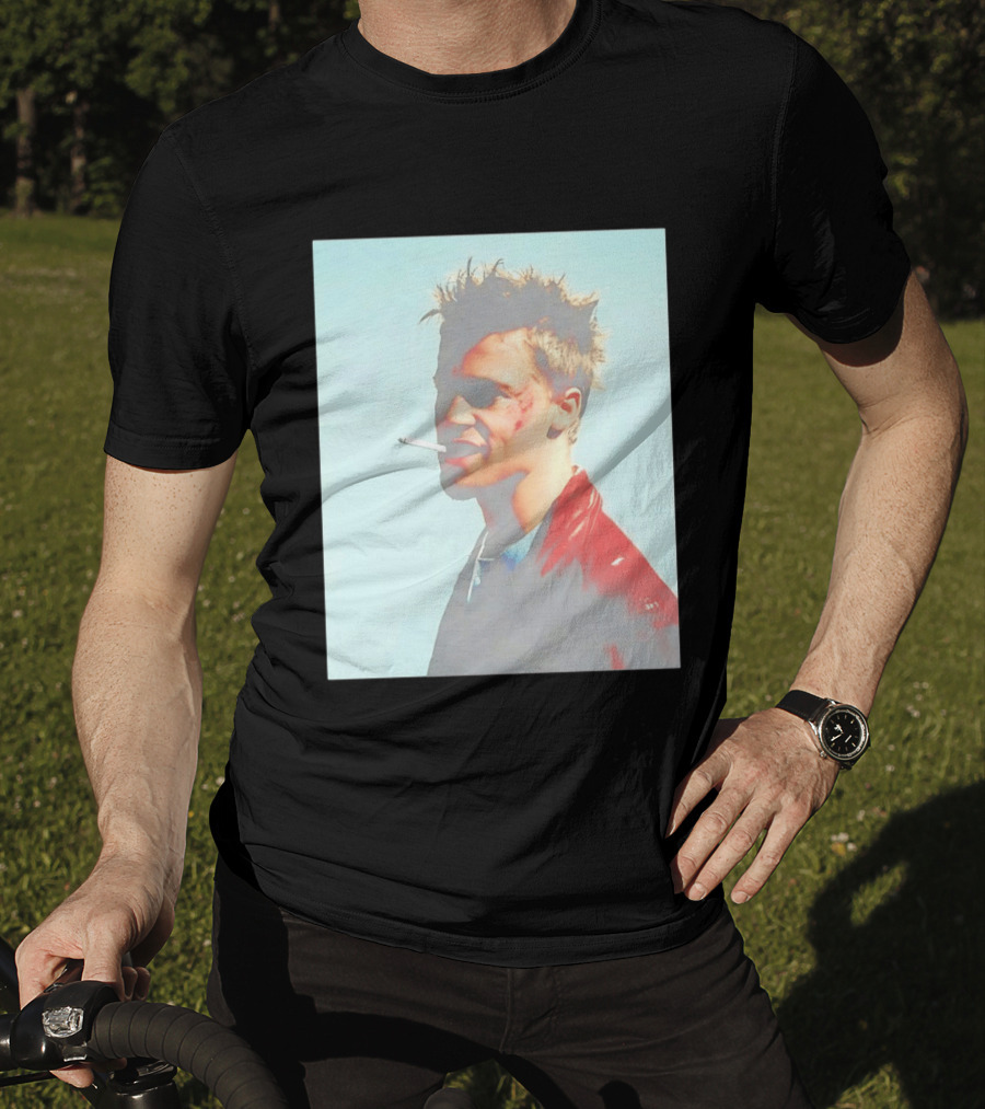Brad Pitt Fight Club Smoking Tyler Durden Red Jacket Iconic Image T-Shirt
