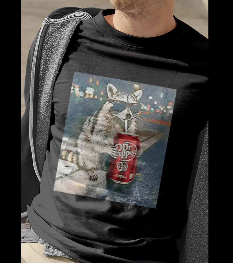 Raccoon Drinking Dr Pepper Meme Funny Soda Animal T-Shirt
