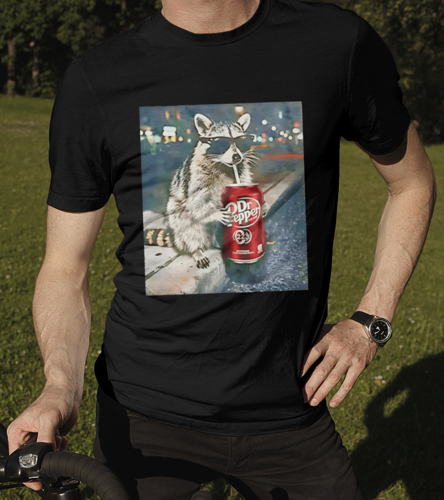 Raccoon Drinking Dr Pepper Meme Funny Soda Animal T-Shirt