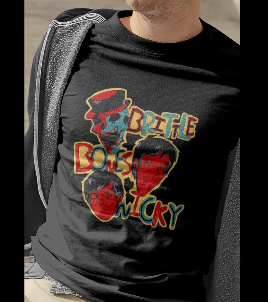 Brittle Bones Nicky Band Colorful Cartoon Character Faces T-Shirt