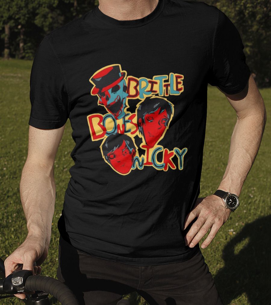Brittle Bones Nicky Band Colorful Cartoon Character Faces T-Shirt