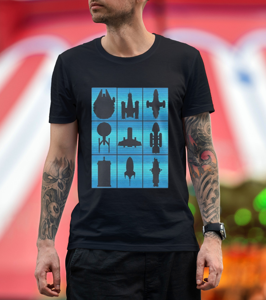 Interstellar Travelers Spaceship Silhouettes Sci Fi T-Shirt