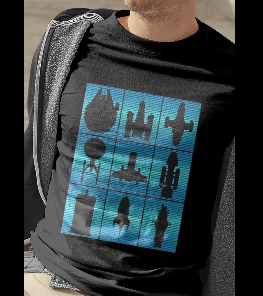 Interstellar Travelers Spaceship Silhouettes Sci Fi T-Shirt