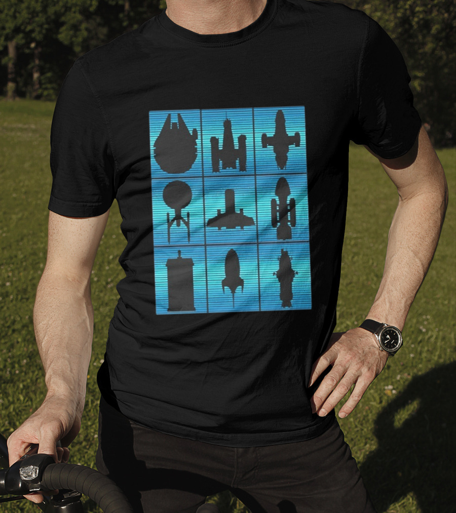 Interstellar Travelers Spaceship Silhouettes Sci Fi T-Shirt
