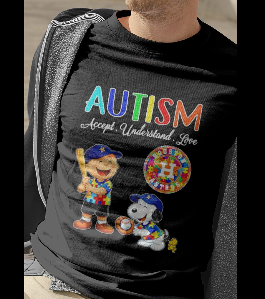 Autism Accept Understand Love Charlie Brown Snoopy Houston Astros MLB T-Shirt