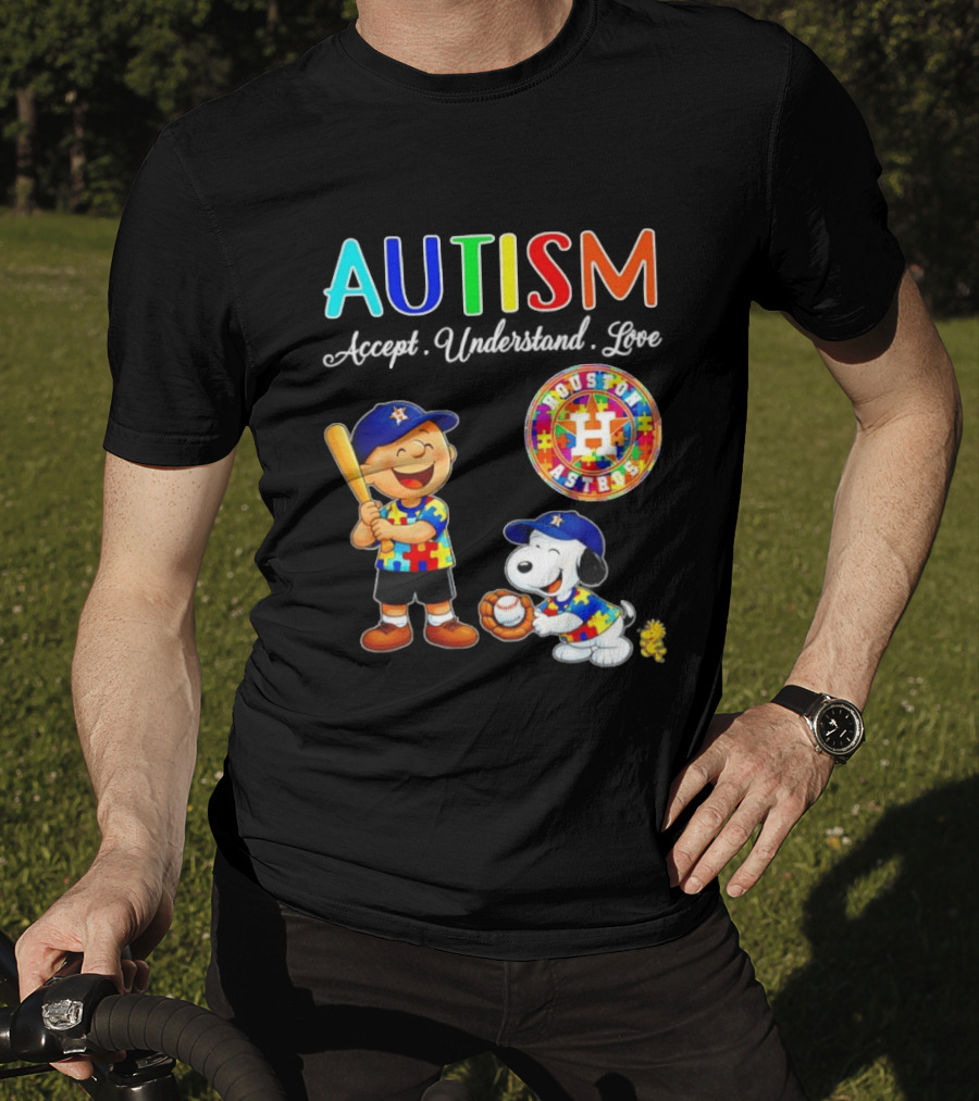 Autism Accept Understand Love Charlie Brown Snoopy Houston Astros MLB T-Shirt