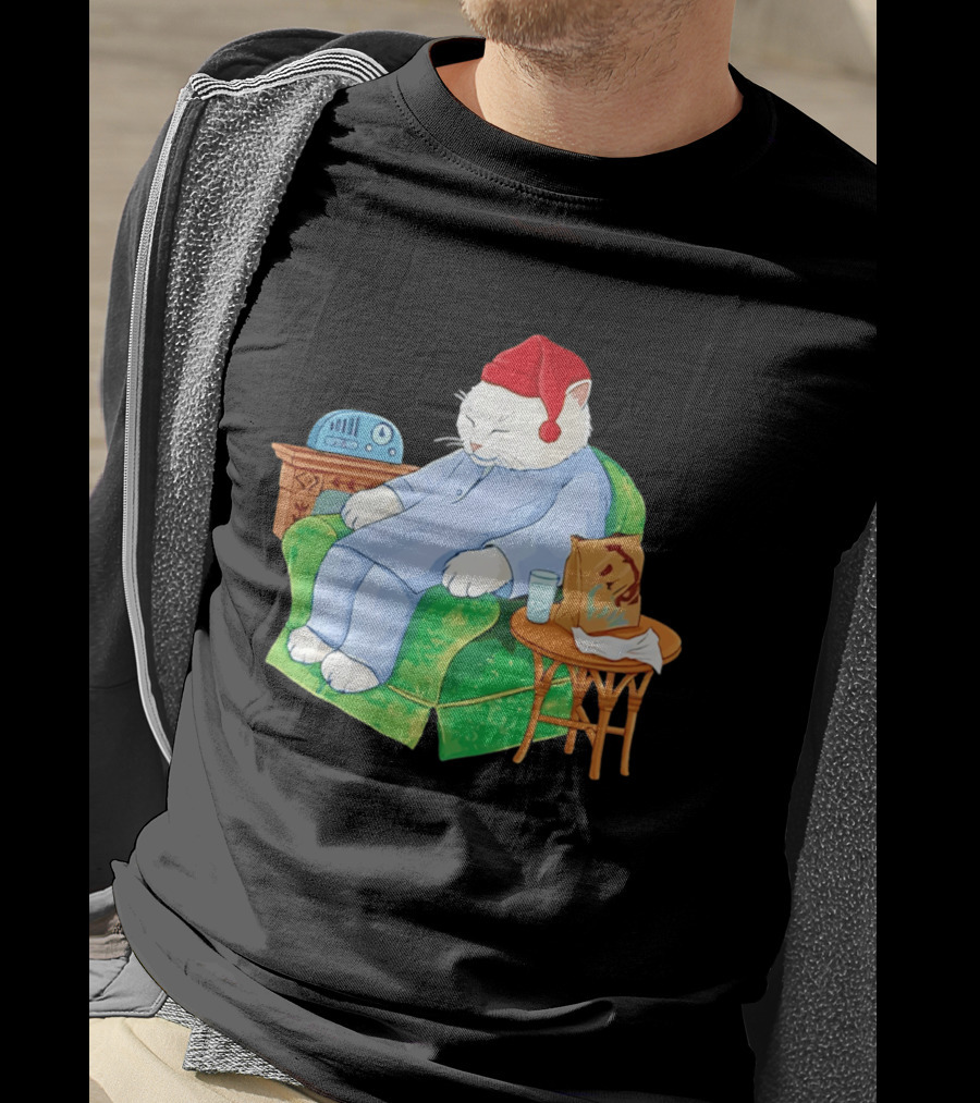 Sleepytime Cat Cartoon Cozy Scene With Tacos T-Shirt
