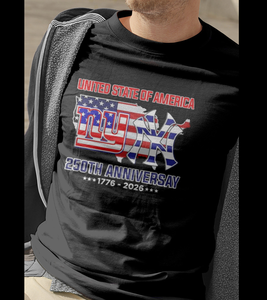 United State Of America 250th Anniversary 1776 2026 NY Yankees Giants Map Flag T-Shirt