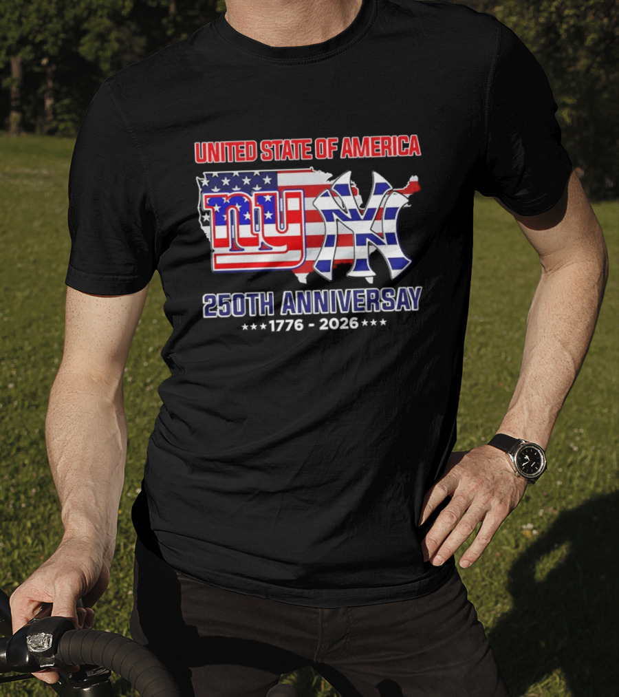 United State Of America 250th Anniversary 1776 2026 NY Yankees Giants Map Flag T-Shirt