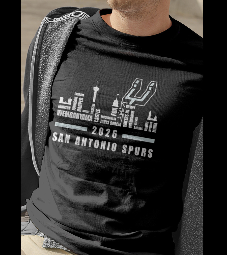 San Antonio Spurs Skyline 2026 Wembanyama Jones City Tower Needle Dome Names T-Shirt