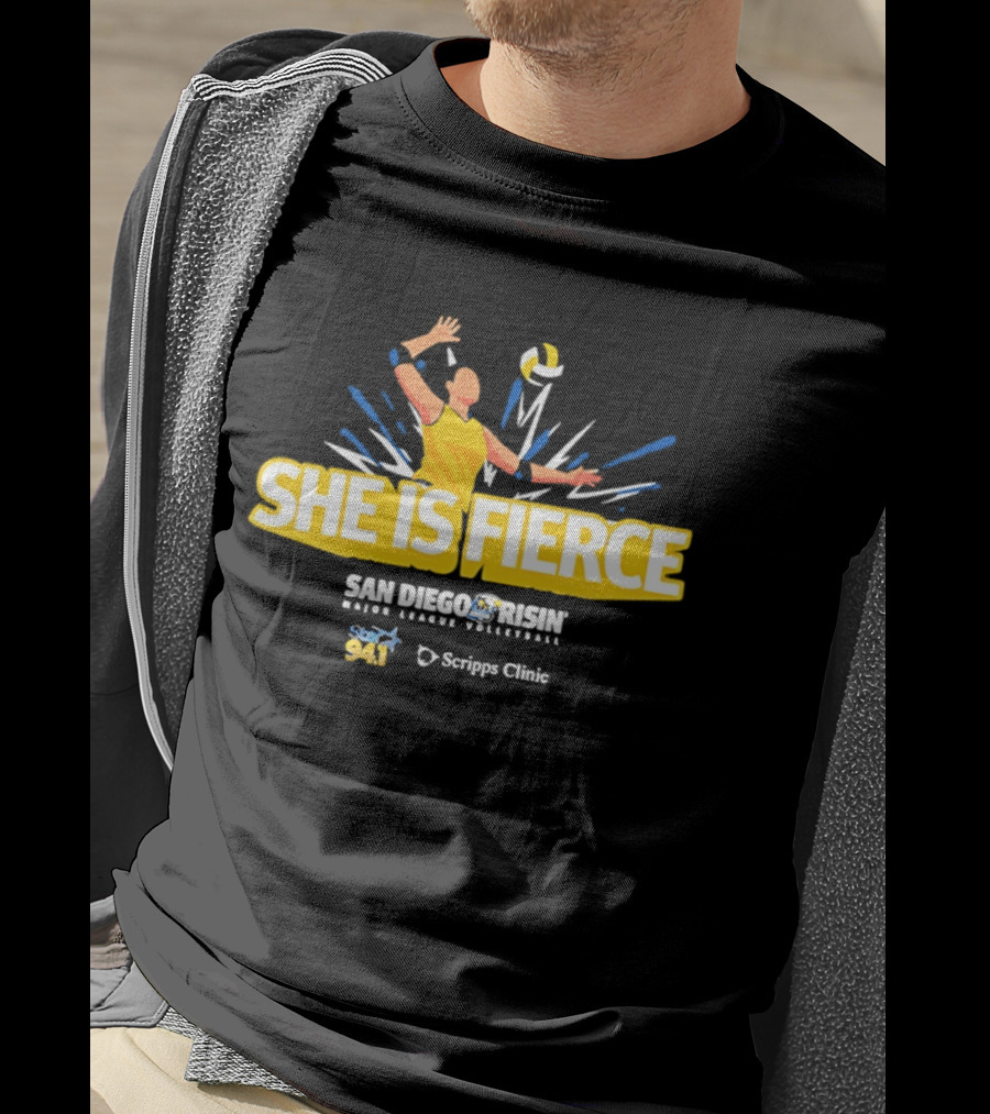 She Is Fierce San Diego Risin Major League Volleyball Scripps Clinic T-Shirt