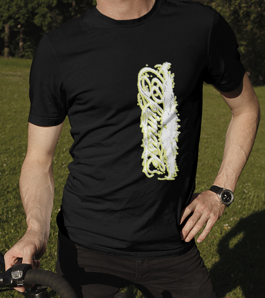 Ski Mask Script Neon Yellow Graffiti Style Vertical T-Shirt