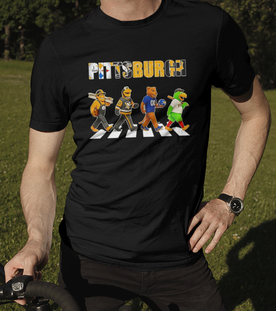 Steely McBeam Iceburgh Roary And Pirate Parrot Pittsburgh Abbey Road Sports Team Crossing T-Shirt